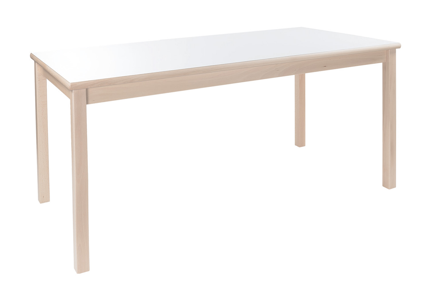 Tisch rechteckig 160 x 80 cm Höhe 71 cm, Plattenfarbe weiß, Gestell Ahorn Optik