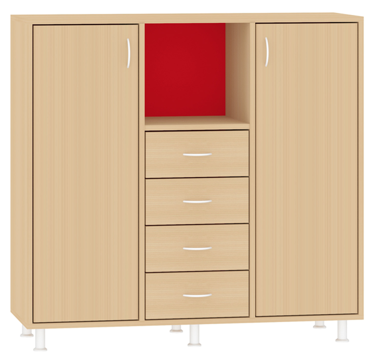 Breiter Hochschrank Rückwand gebeizt, rot