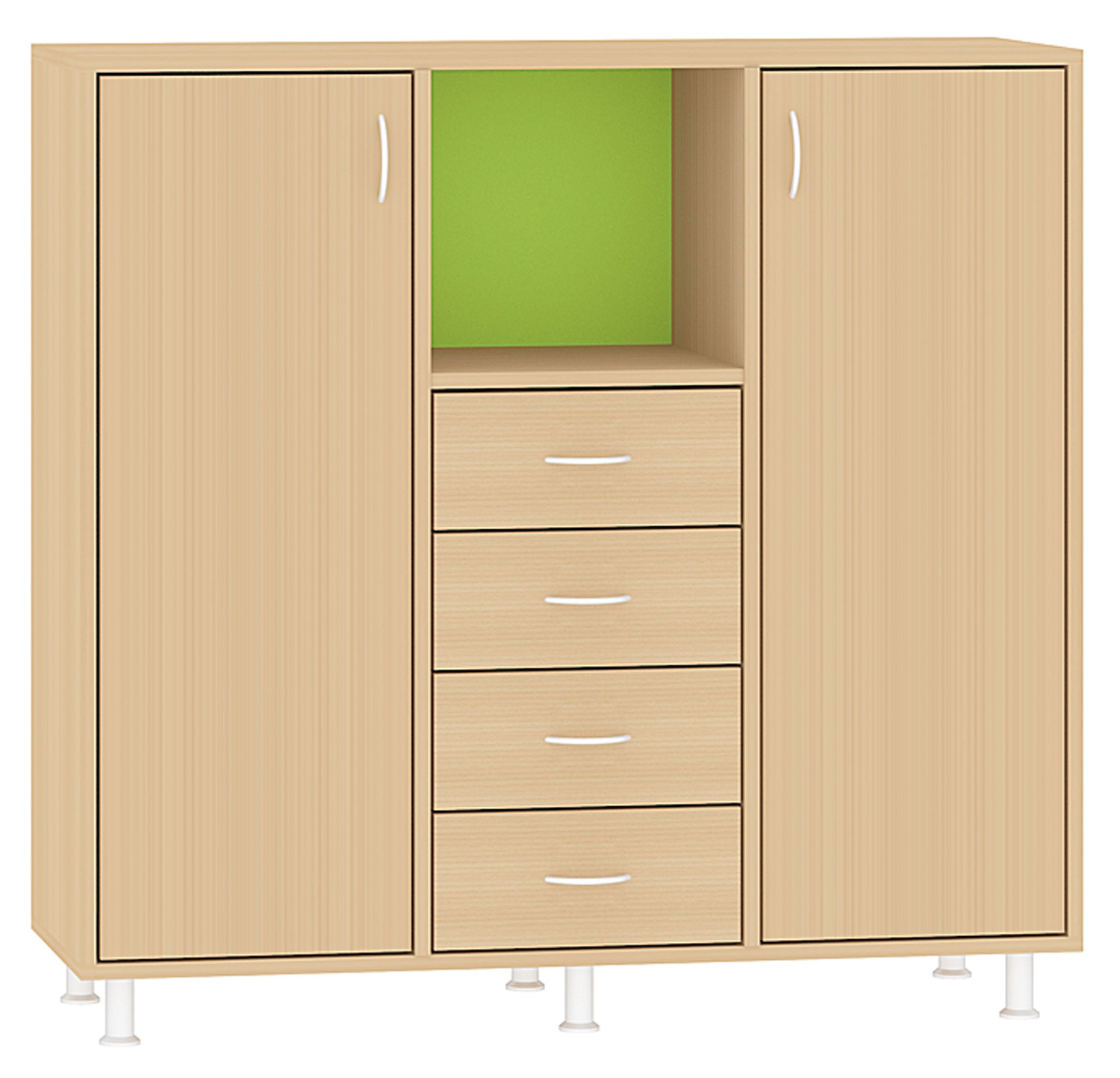 Breiter Hochschrank Rückwand gebeizt, hellgrün