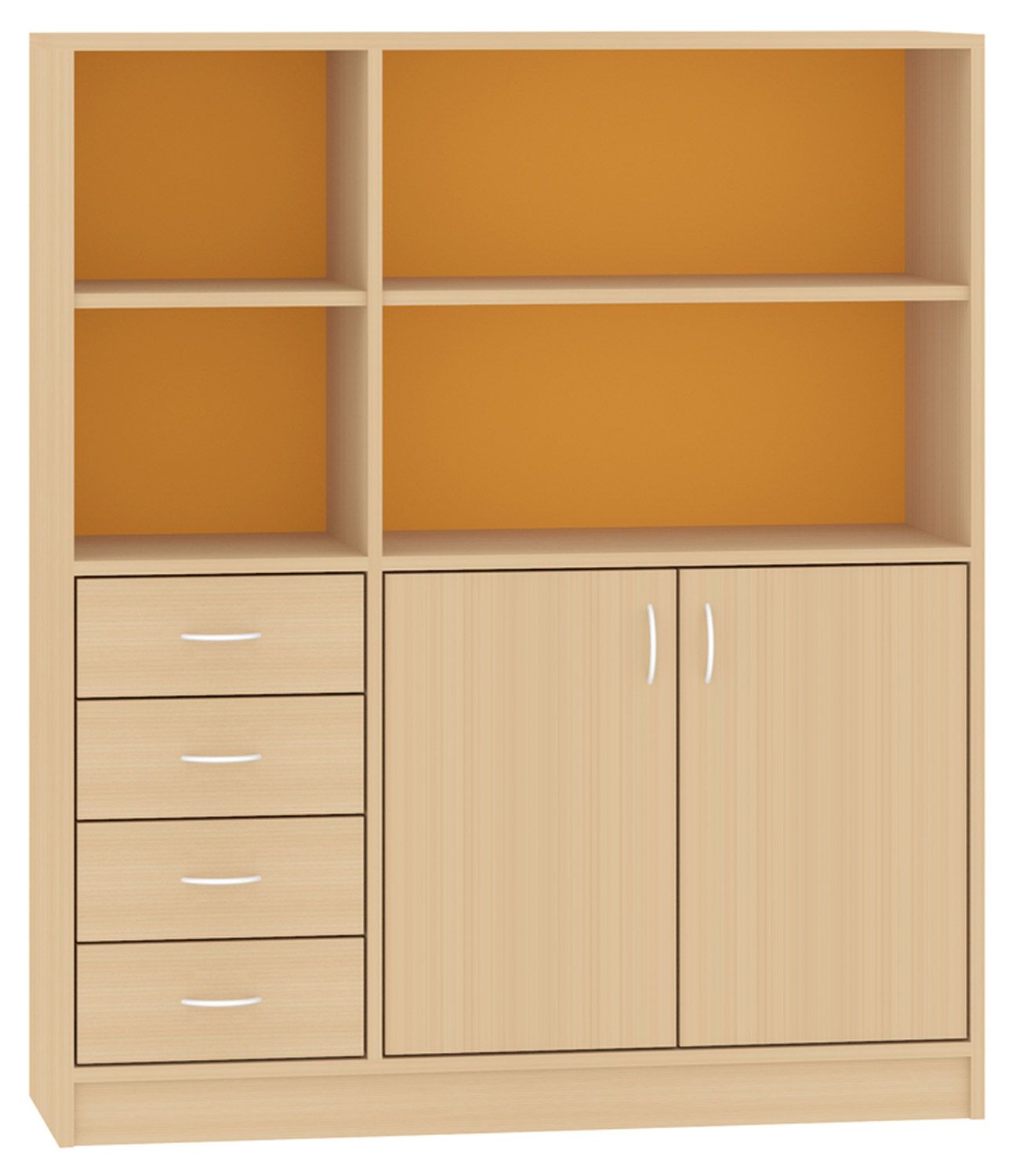 Breiter Hochschrank Rückwand gebeizt, orange