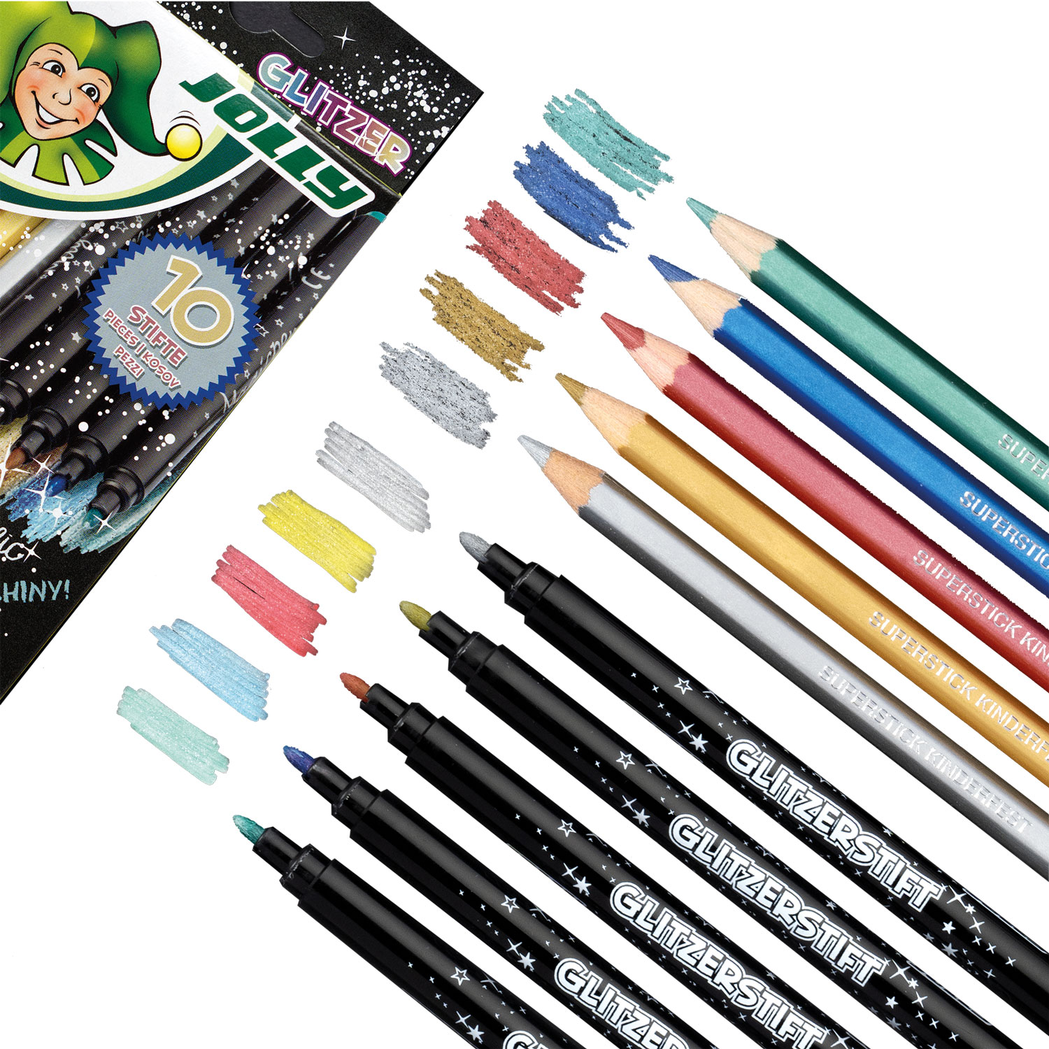 JOLLY Glitzerset Farbstifte/Fasermaler 