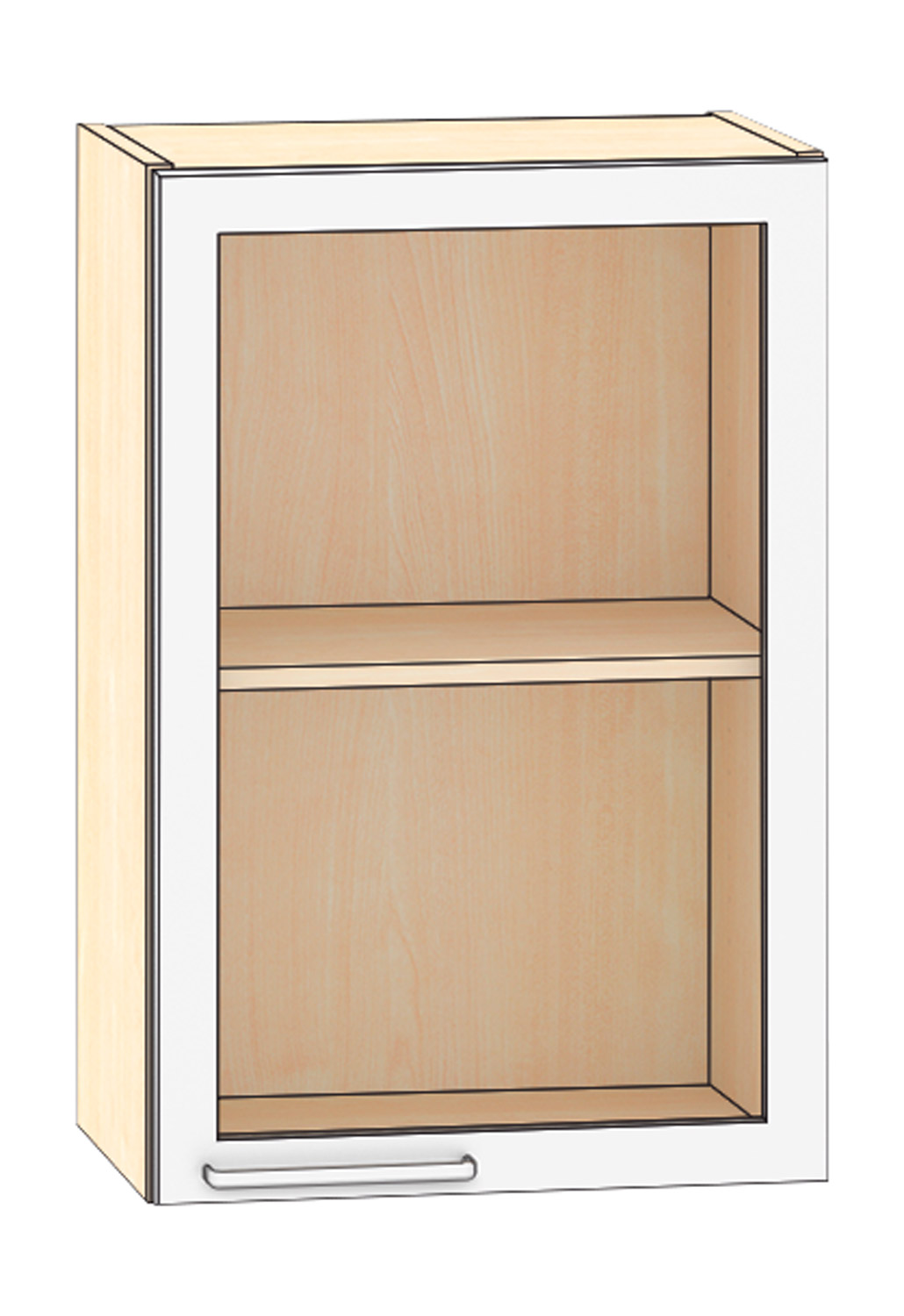 Hängeschrank mit Glastür Breite 50 cm, Türanschlag rechts, Ahorn