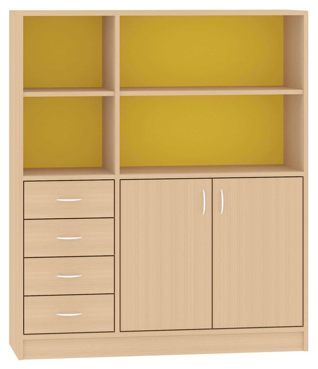 Breiter Hochschrank Rückwand gebeizt, gelb