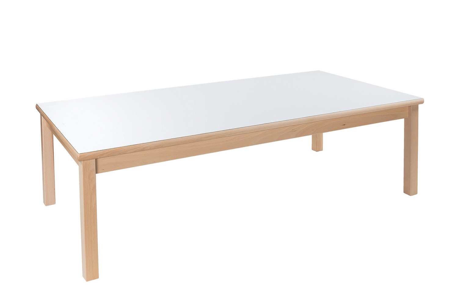 Tisch rechteckig 160 x 80 cm Höhe 40 cm, Plattenfarbe weiß, Gestell Buche natur