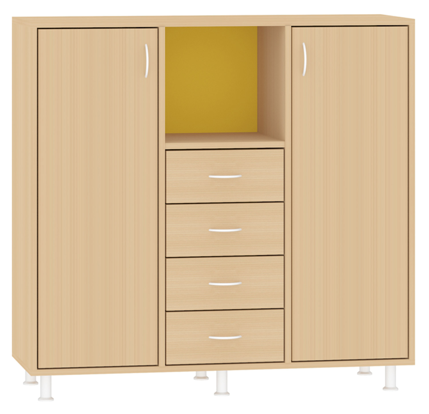 Breiter Hochschrank Rückwand gebeizt, gelb