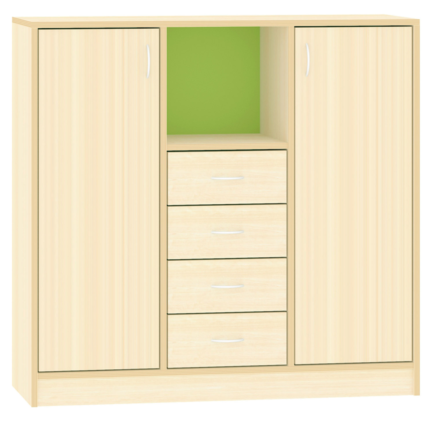 Breiter Hochschrank Rückwand gebeizt, hellgrün