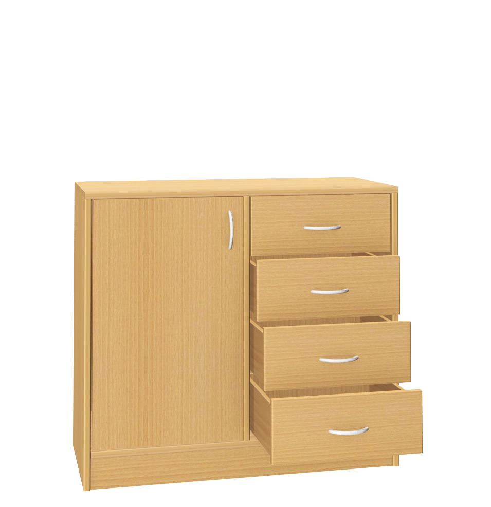 Materialschrank, mit 4 Laden und Tür, 90 cm breit Buche Dekor