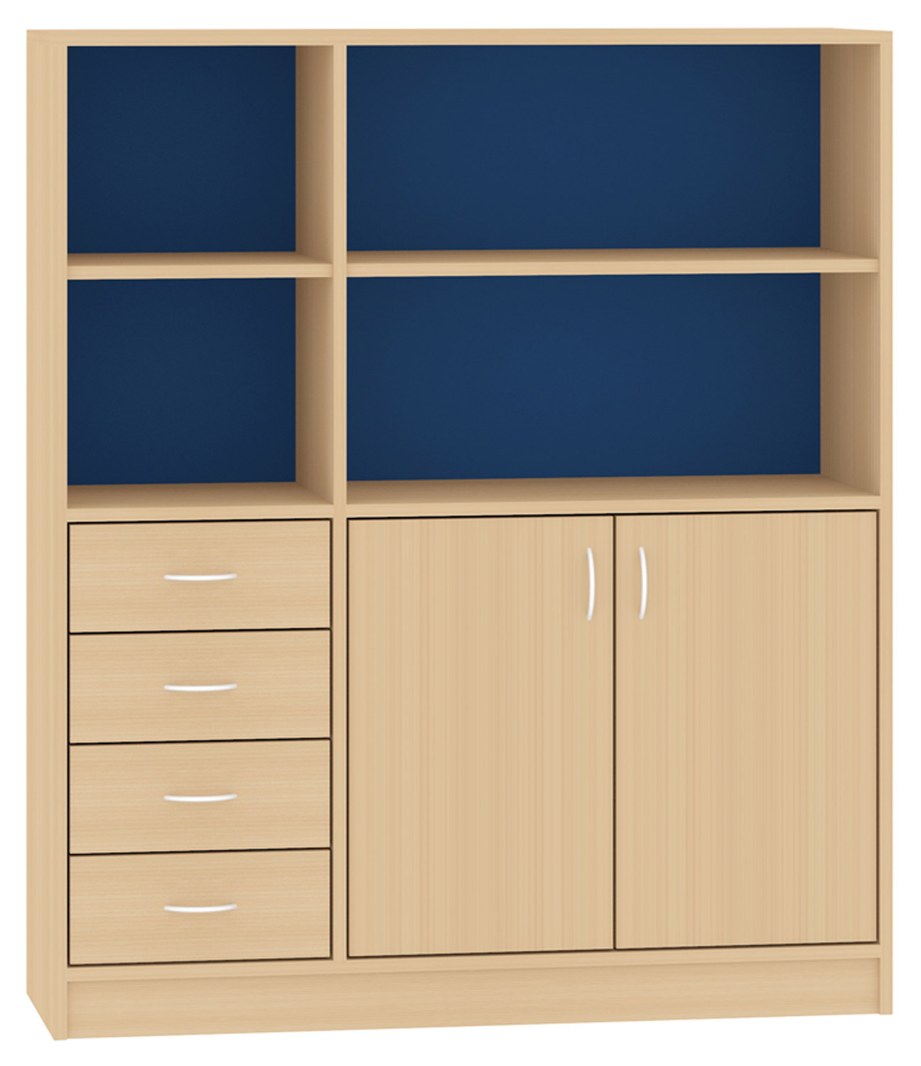 Breiter Hochschrank Rückwand gebeizt, blau