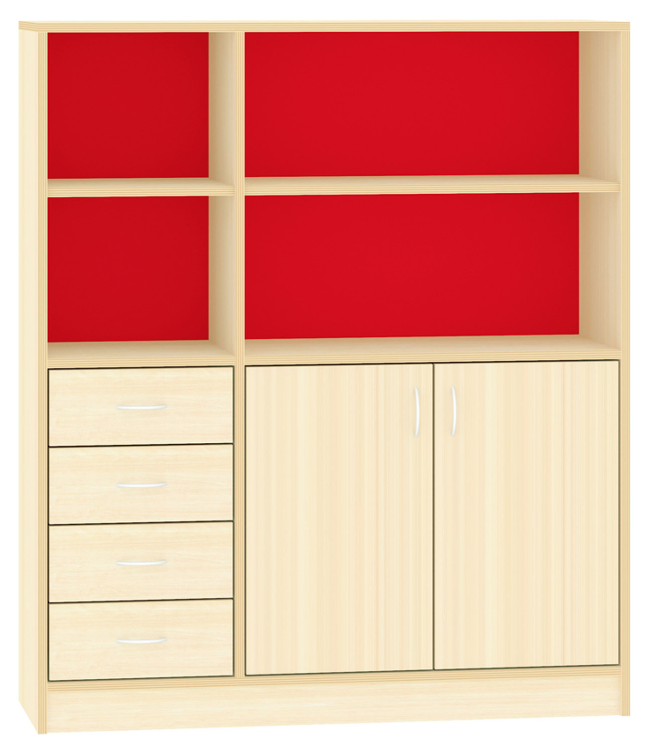 Breiter Hochschrank Rückwand gebeizt, rot Breiter Hochschrank Rückwand gebeizt, rot