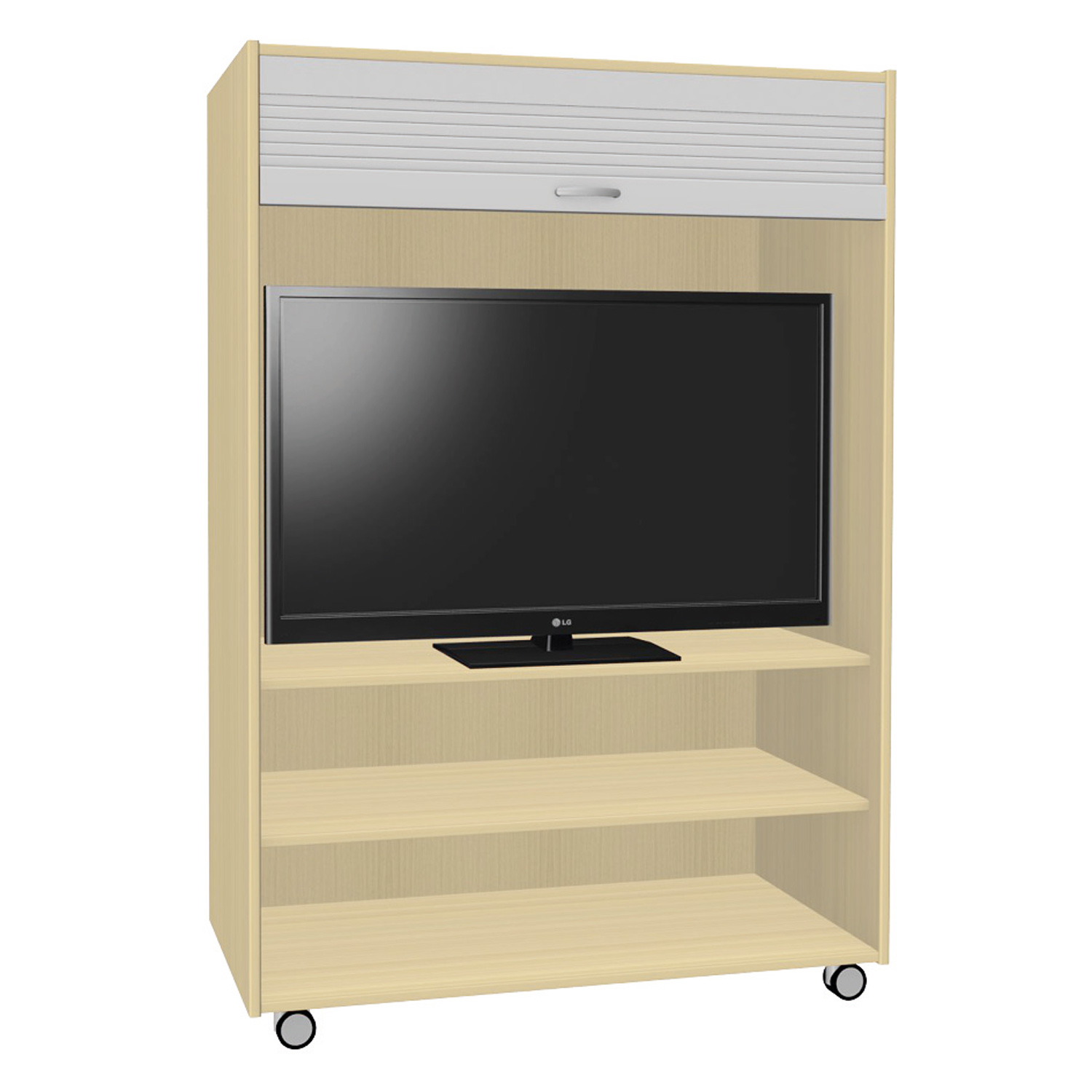 Mobiler Medienschrank mit Rollladen Ahorn Dekor