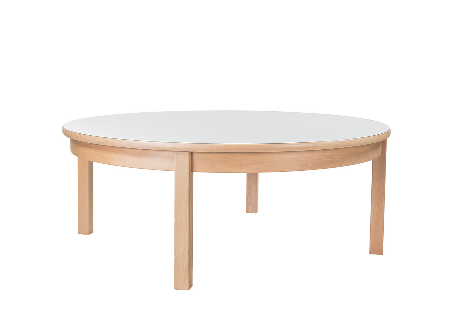 Tisch rund Ø 120 cm Höhe 46 cm, Plattenfarbe Buche, Gestell Buche natur