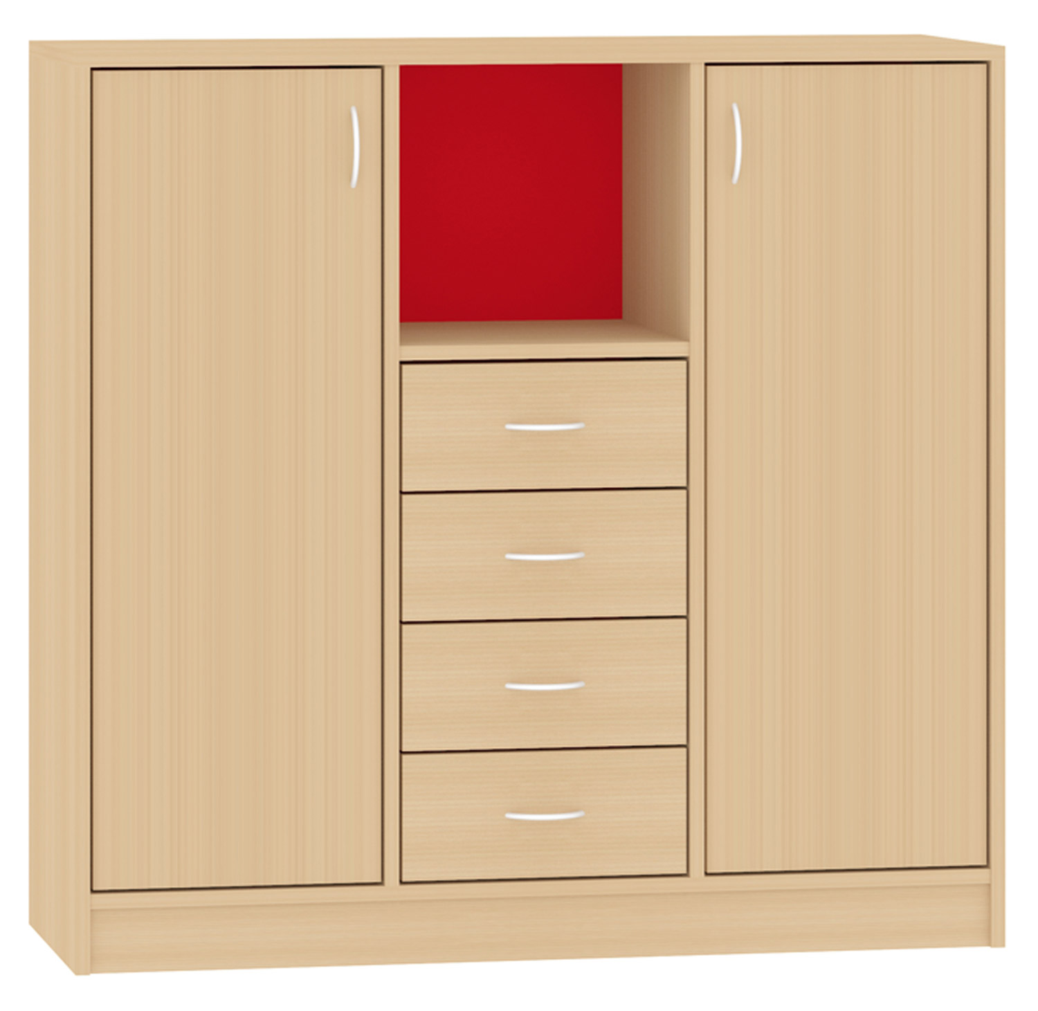 Breiter Hochschrank Rückwand gebeizt, rot