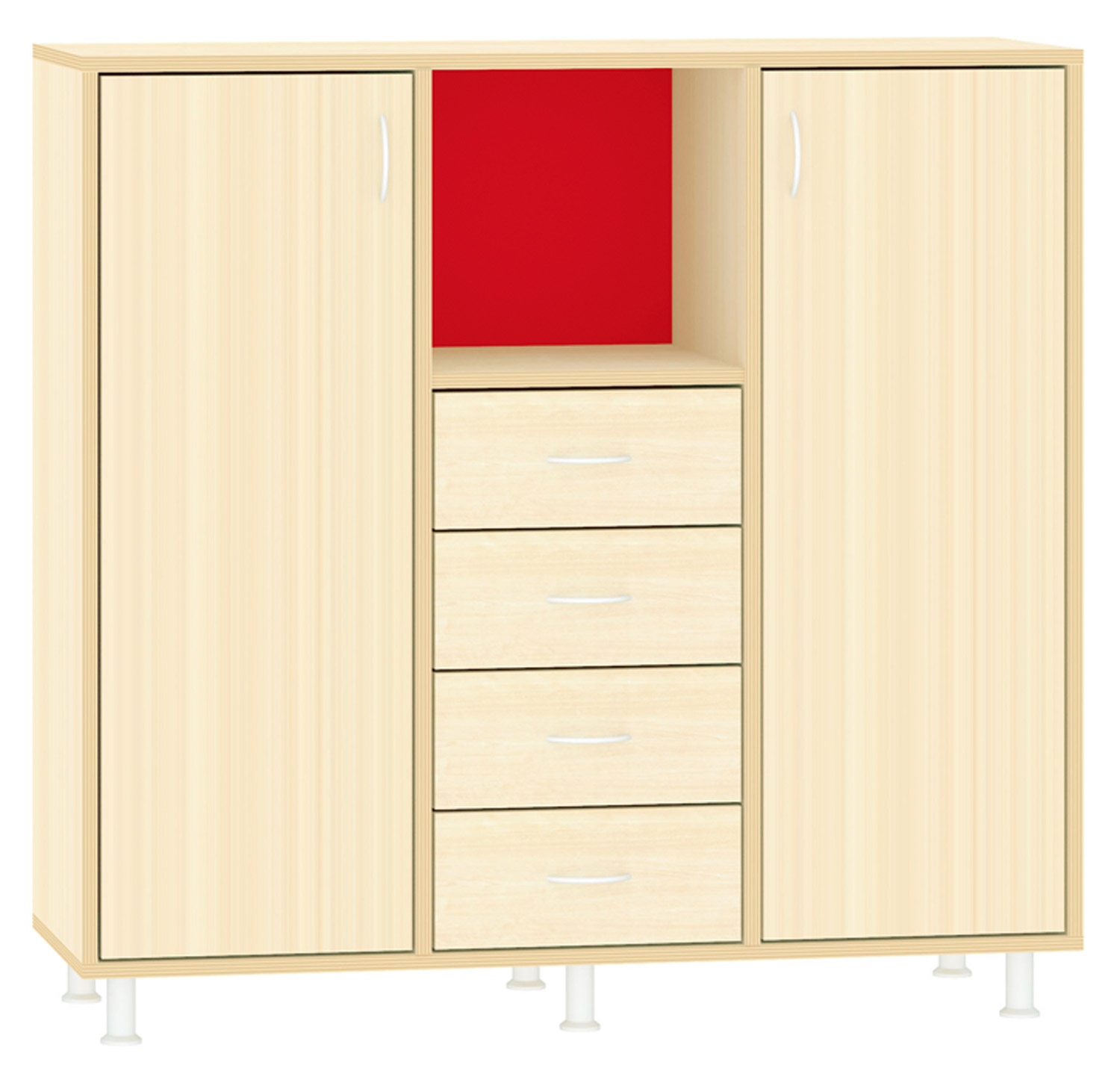 Breiter Hochschrank Rückwand gebeizt, rot