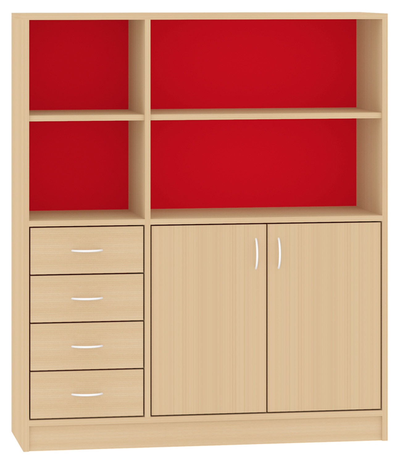 Breiter Hochschrank Rückwand gebeizt, rot Breiter Hochschrank Rückwand gebeizt, rot