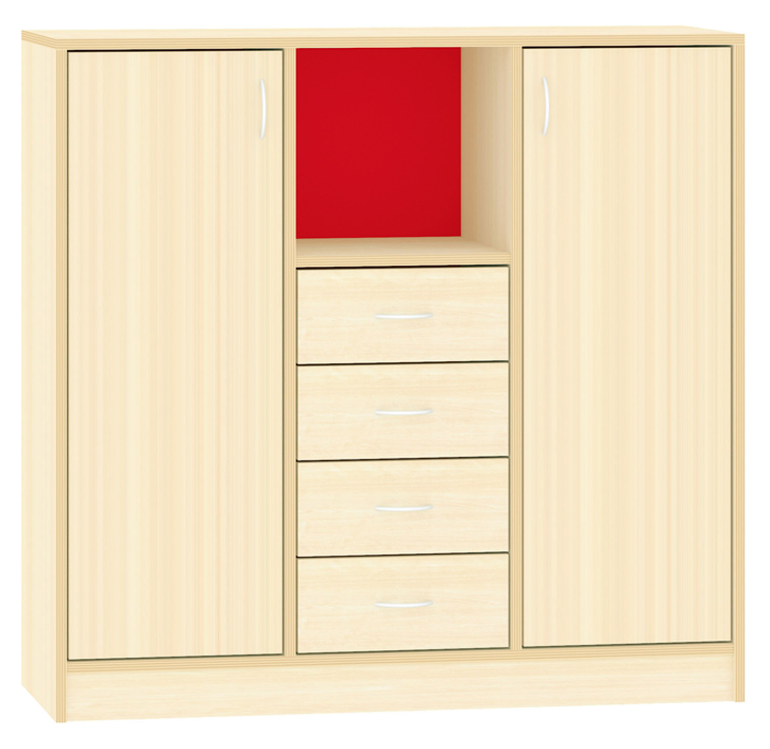 Breiter Hochschrank Rückwand gebeizt, rot