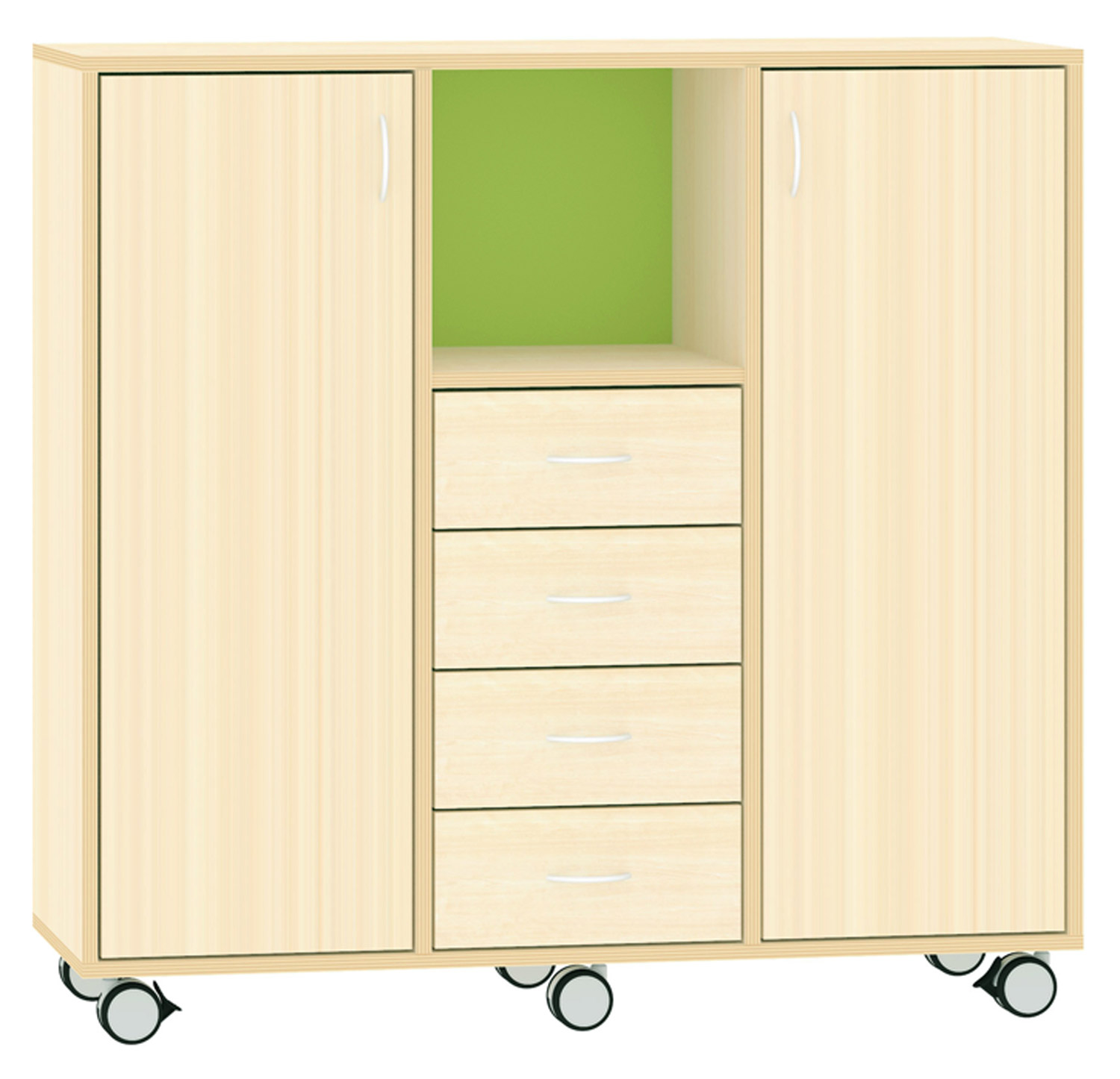 Breiter Hochschrank Rückwand gebeizt, hellgrün