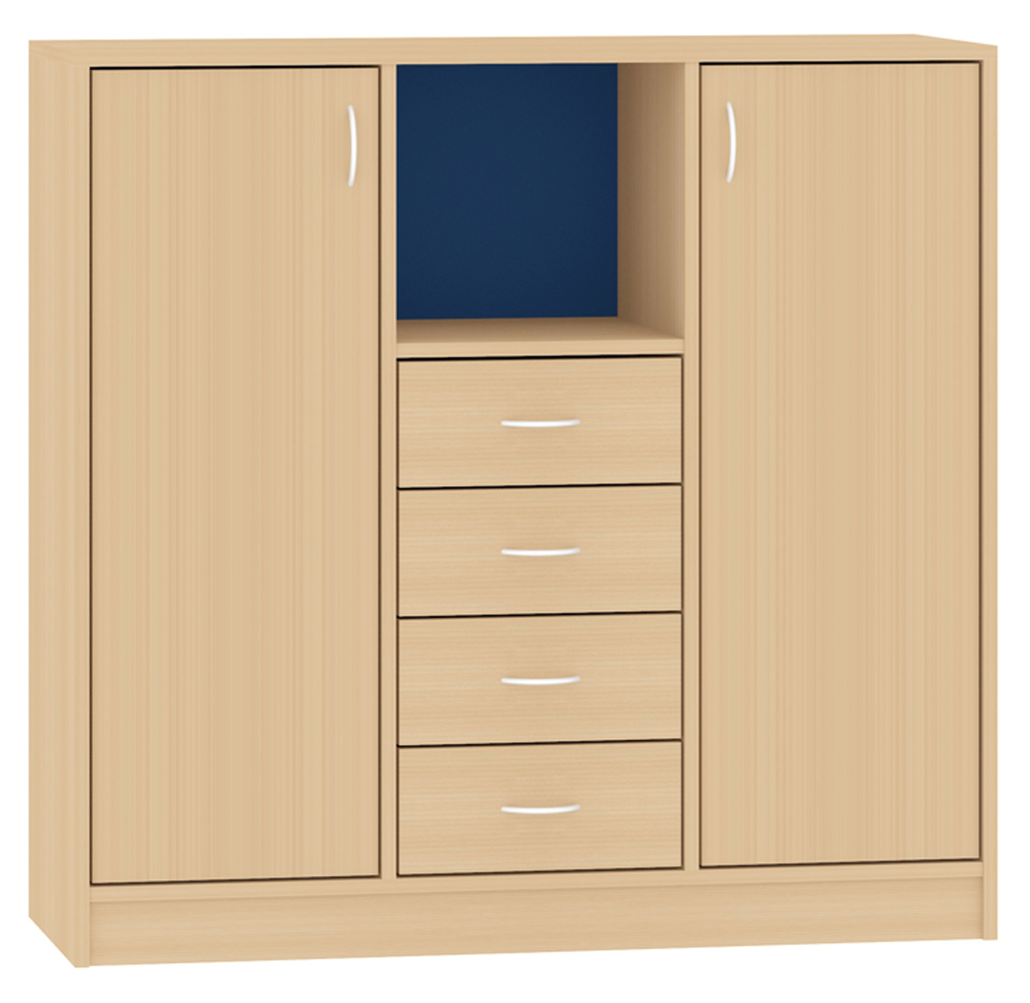 Breiter Hochschrank Rückwand gebeizt, blau