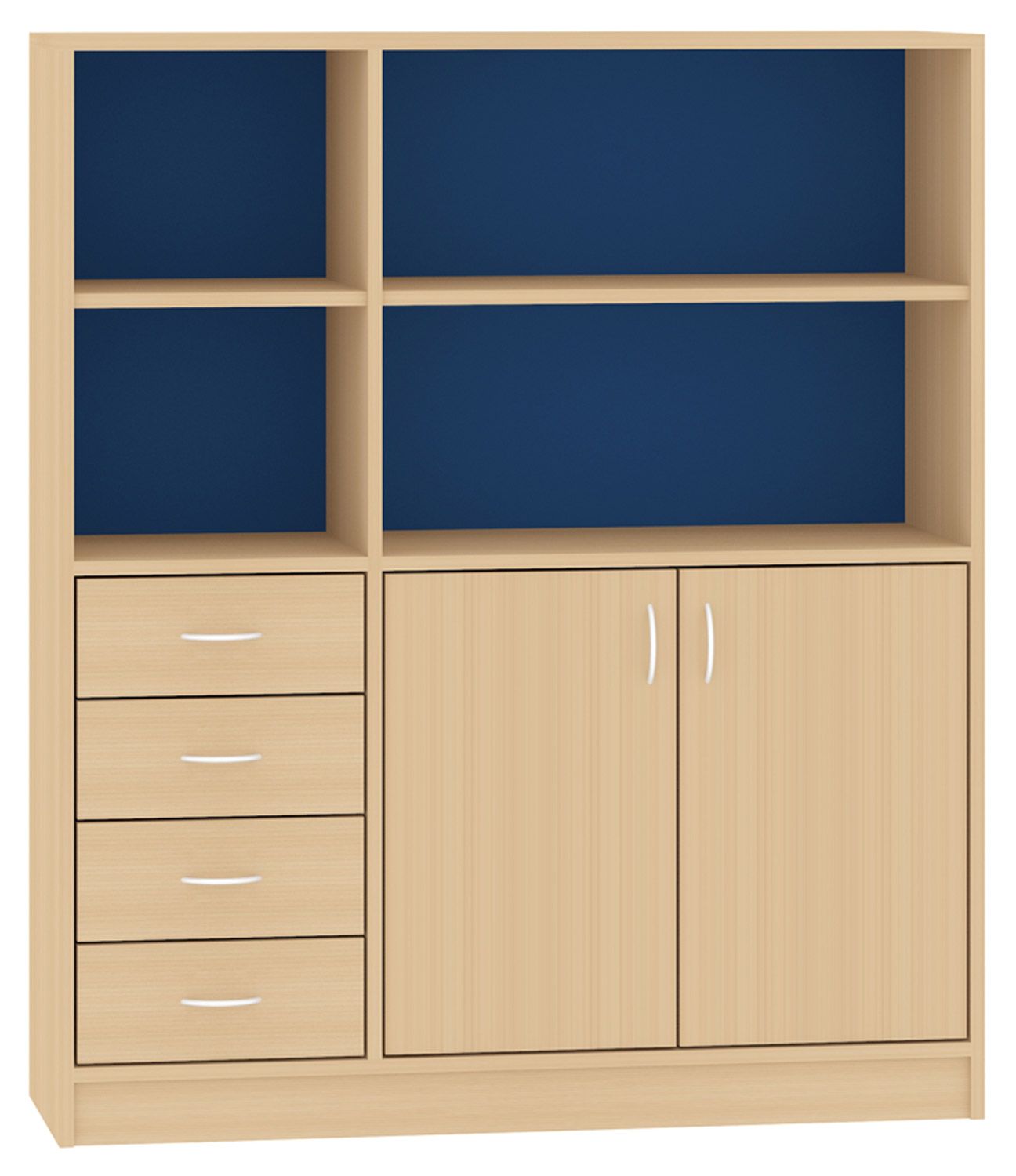 Breiter Hochschrank Rückwand gebeizt, blau