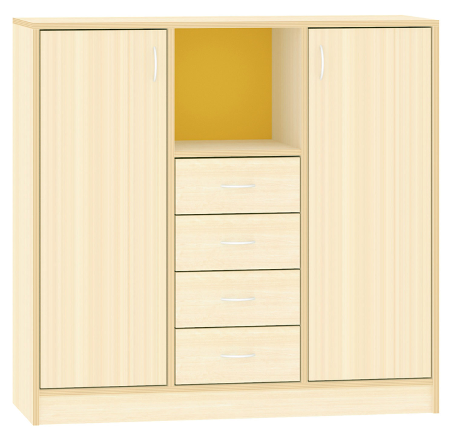 Breiter Hochschrank Rückwand gebeizt, gelb