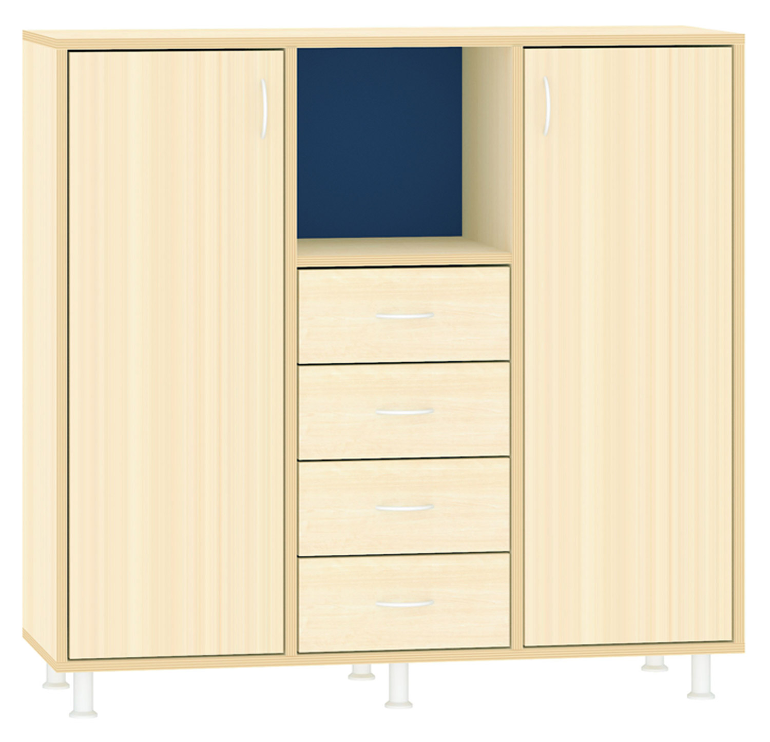 Breiter Hochschrank Rückwand gebeizt, blau