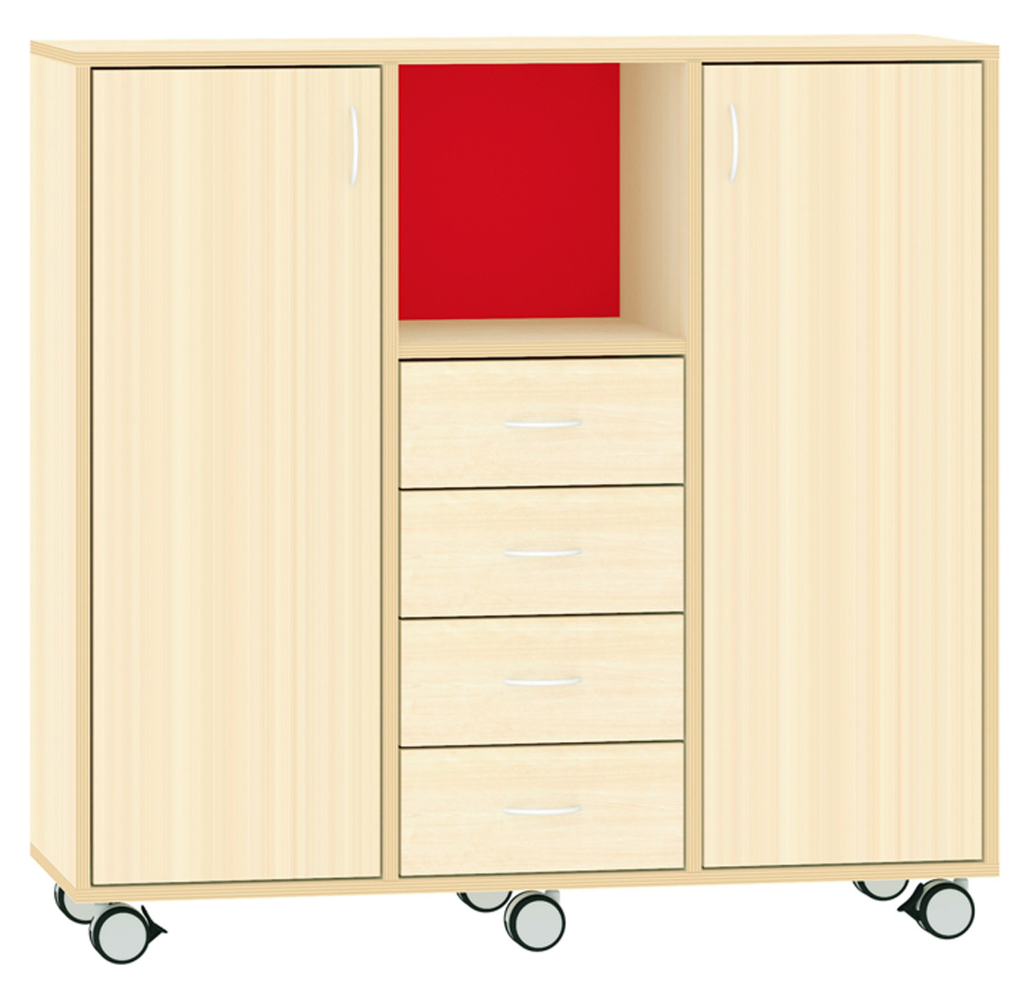 Breiter Hochschrank Rückwand gebeizt, rot