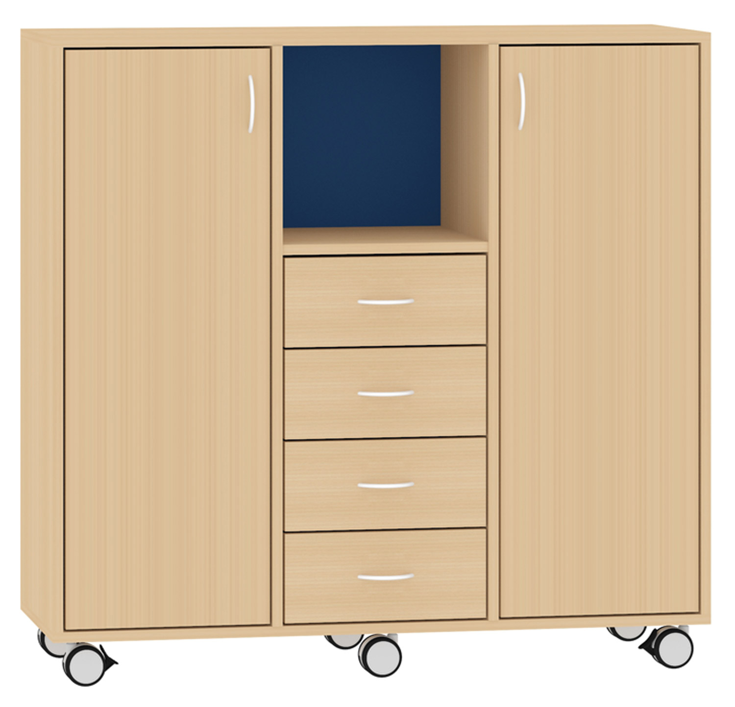 Breiter Hochschrank Rückwand gebeizt, blau