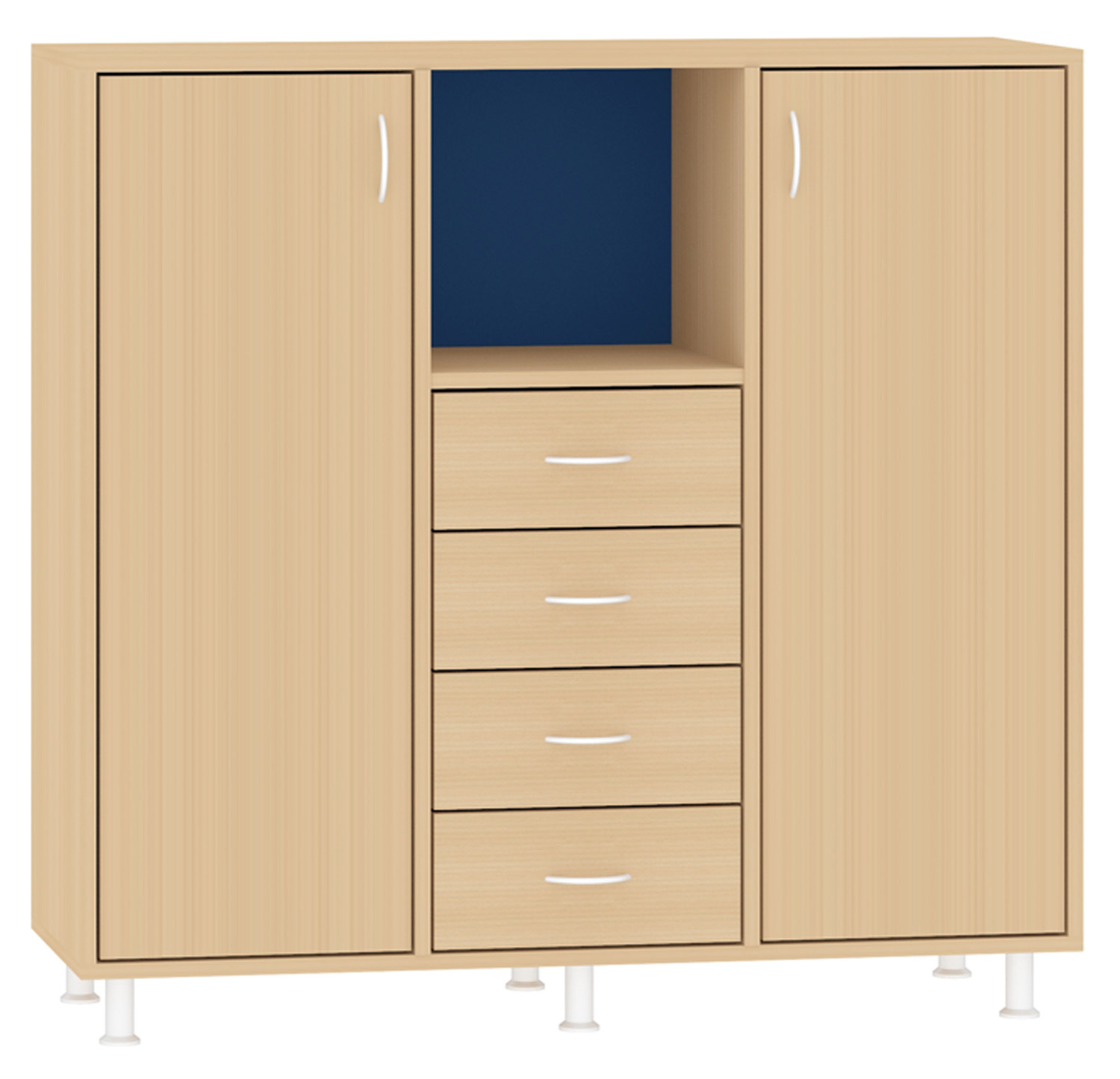 Breiter Hochschrank Rückwand gebeizt, blau