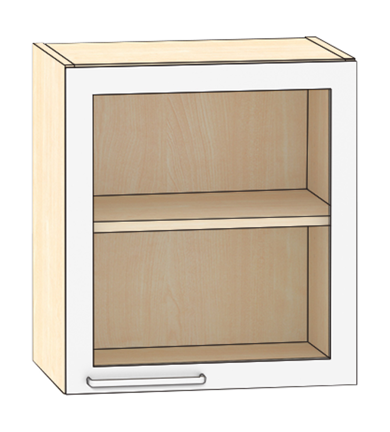 Hängeschrank 1 Glastür Breite 50 cm, Türanschlag rechts, Ahorn
