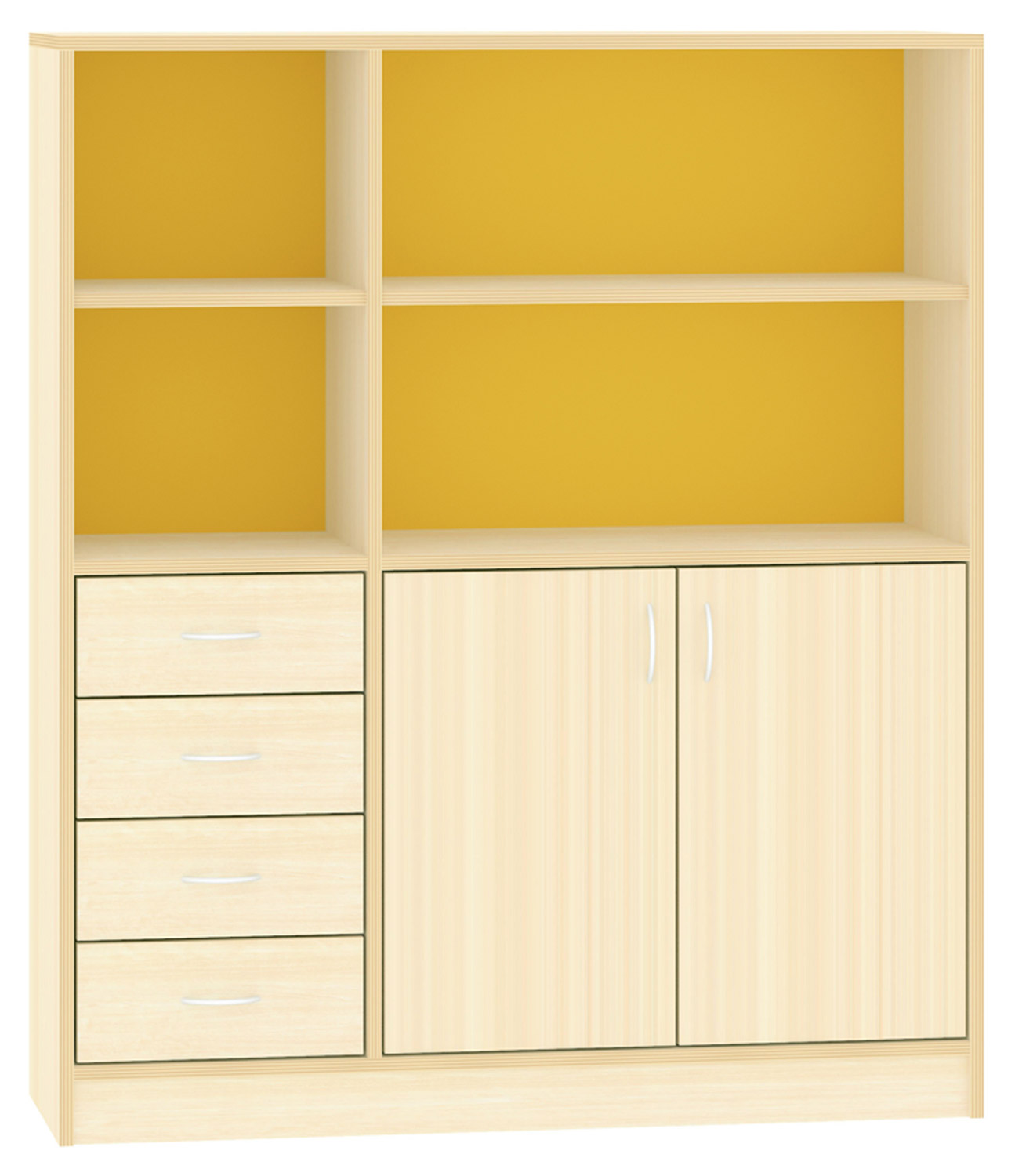 Breiter Hochschrank Rückwand gebeizt, gelb