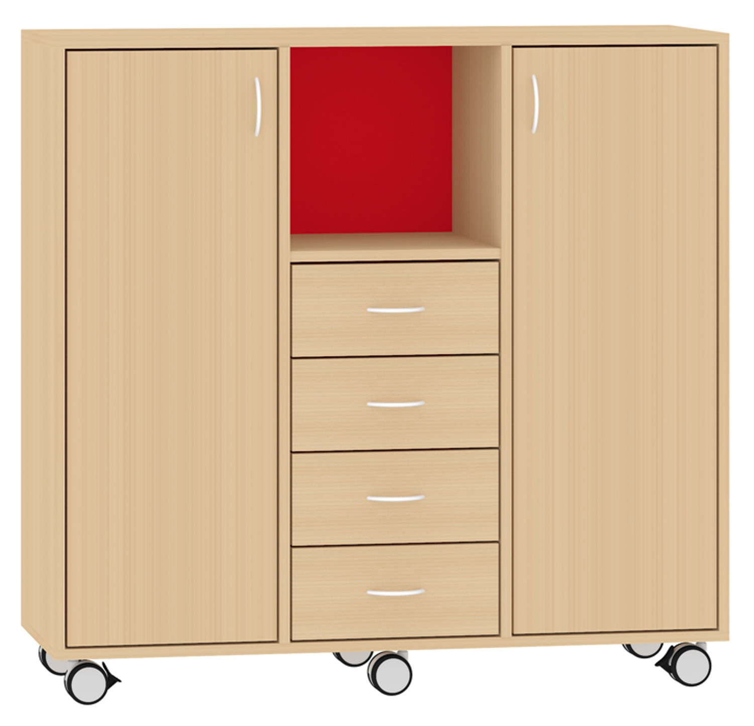 Breiter Hochschrank Rückwand gebeizt, rot