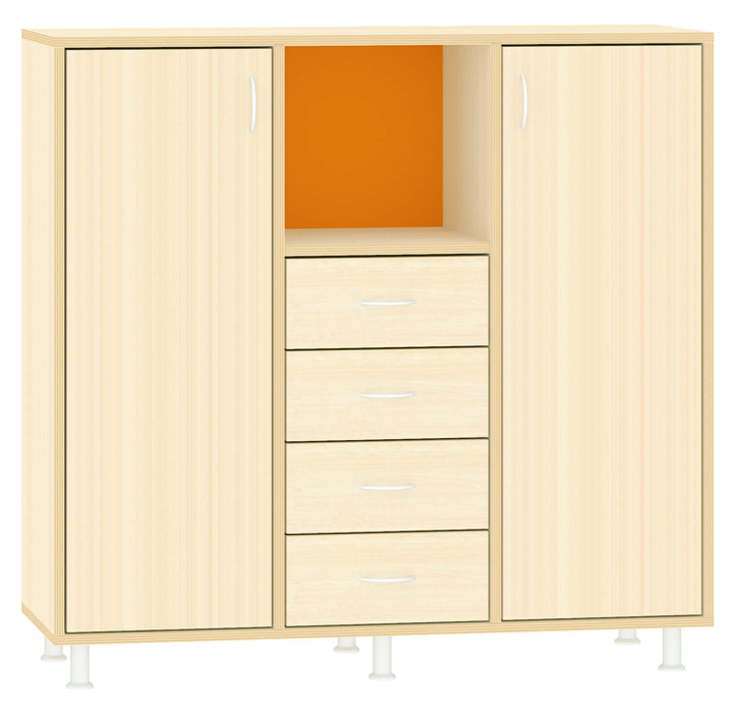 Breiter Hochschrank Rückwand gebeizt, orange