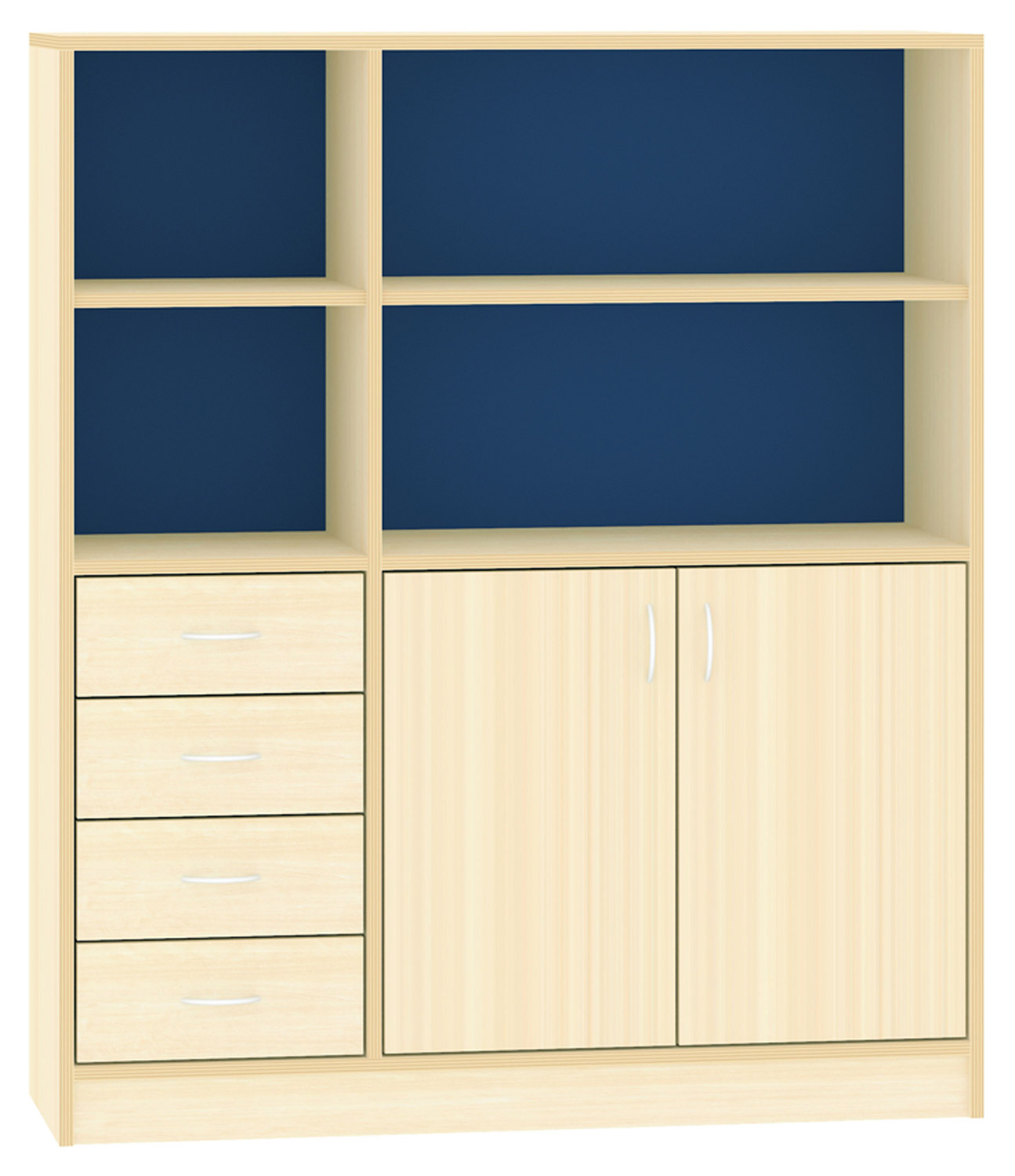 Breiter Hochschrank Rückwand gebeizt, blau