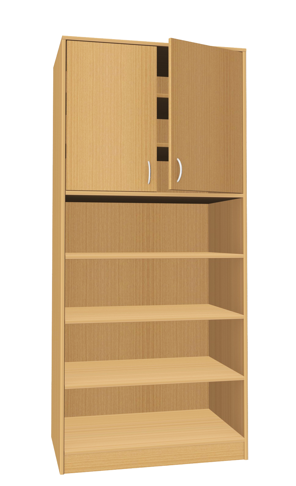 Regalschrank tief mit Türen oben, 90 cm breit Buche Vollholz