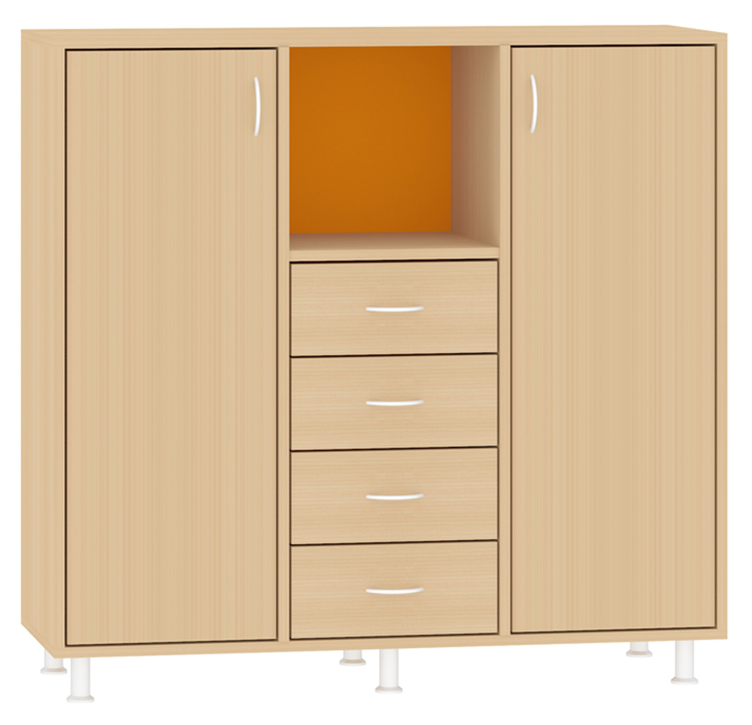 Breiter Hochschrank Rückwand gebeizt, orange