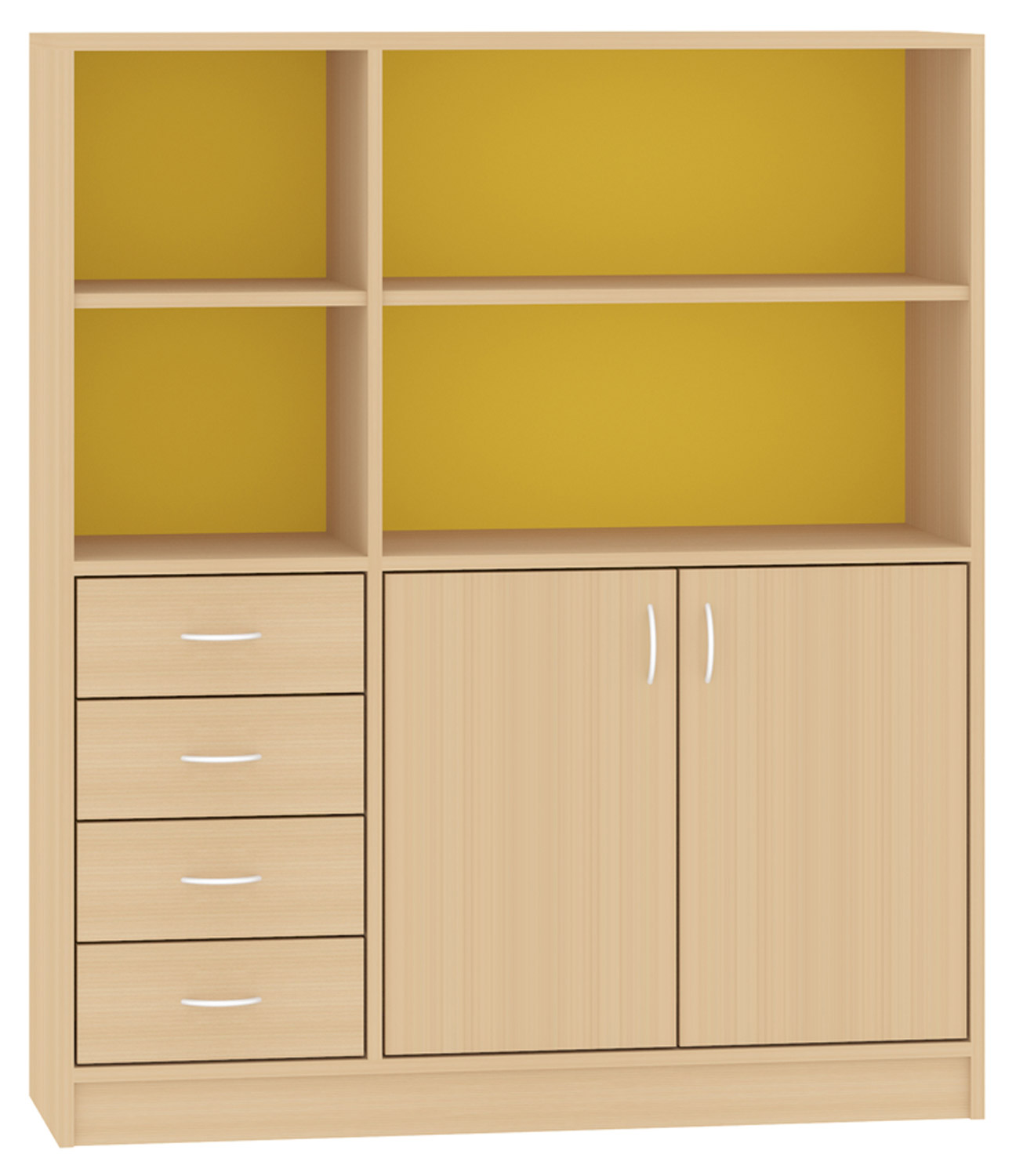 Breiter Hochschrank Rückwand gebeizt, gelb