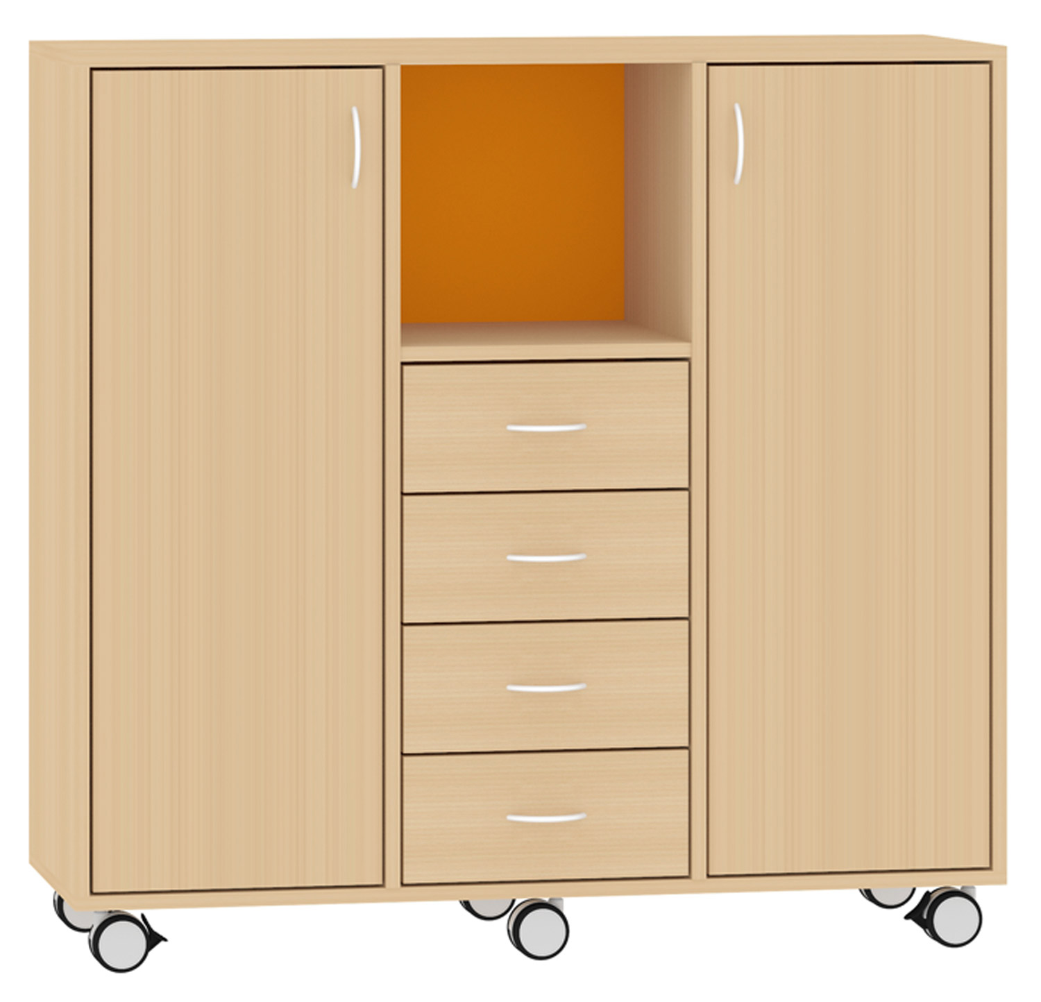 Breiter Hochschrank Rückwand gebeizt, orange