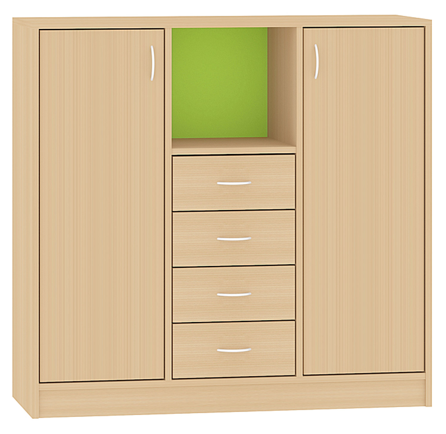 Breiter Hochschrank Rückwand gebeizt, hellgrün