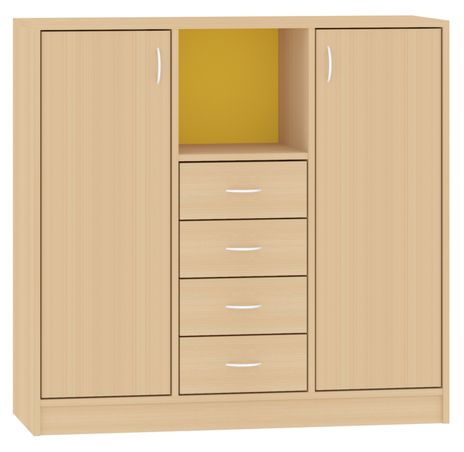 Breiter Hochschrank Rückwand gebeizt, gelb