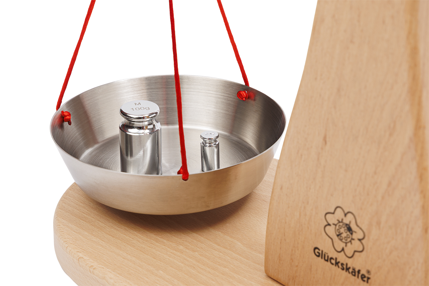Holzwaage mit 5 Metallgewichten
