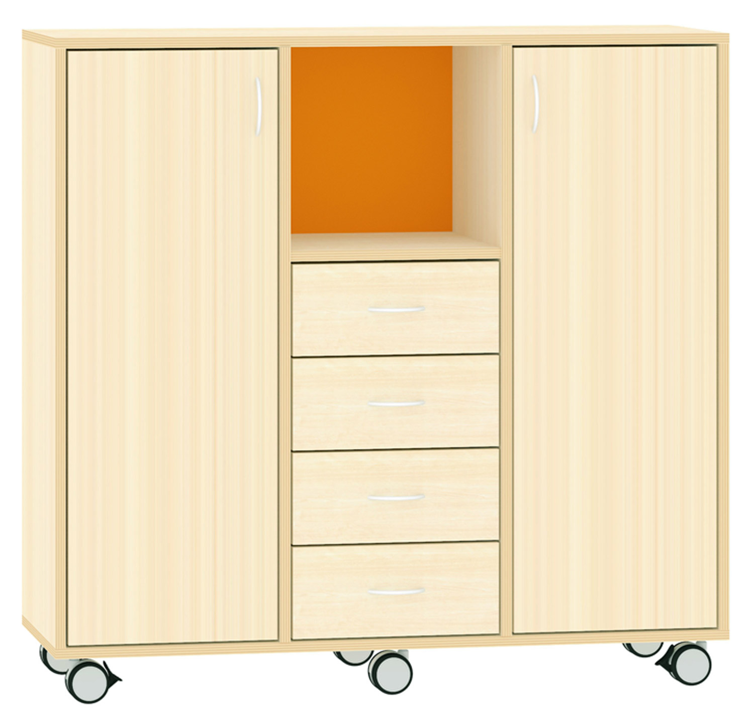 Breiter Hochschrank Rückwand gebeizt, orange