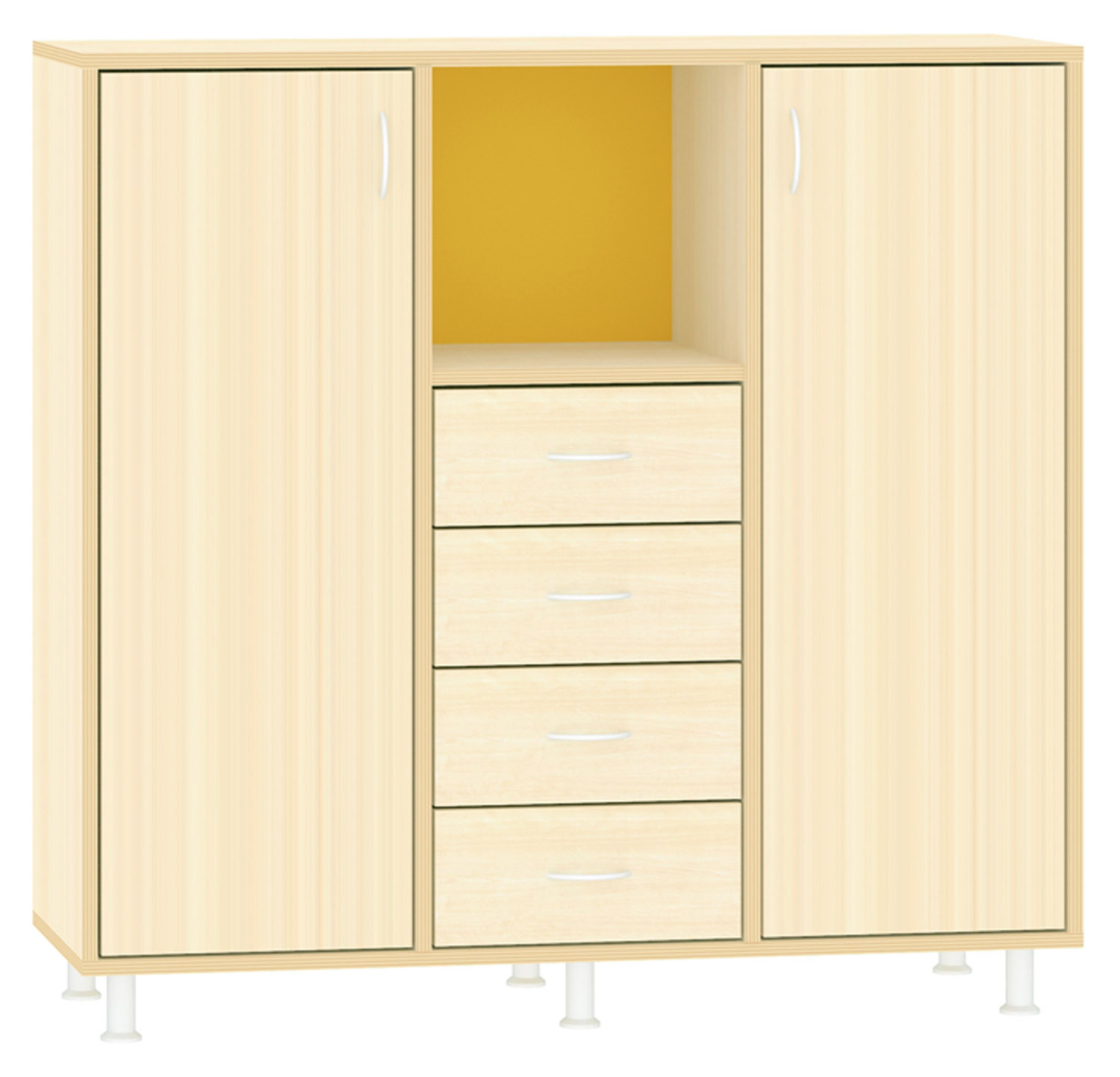 Breiter Hochschrank Rückwand gebeizt, gelb