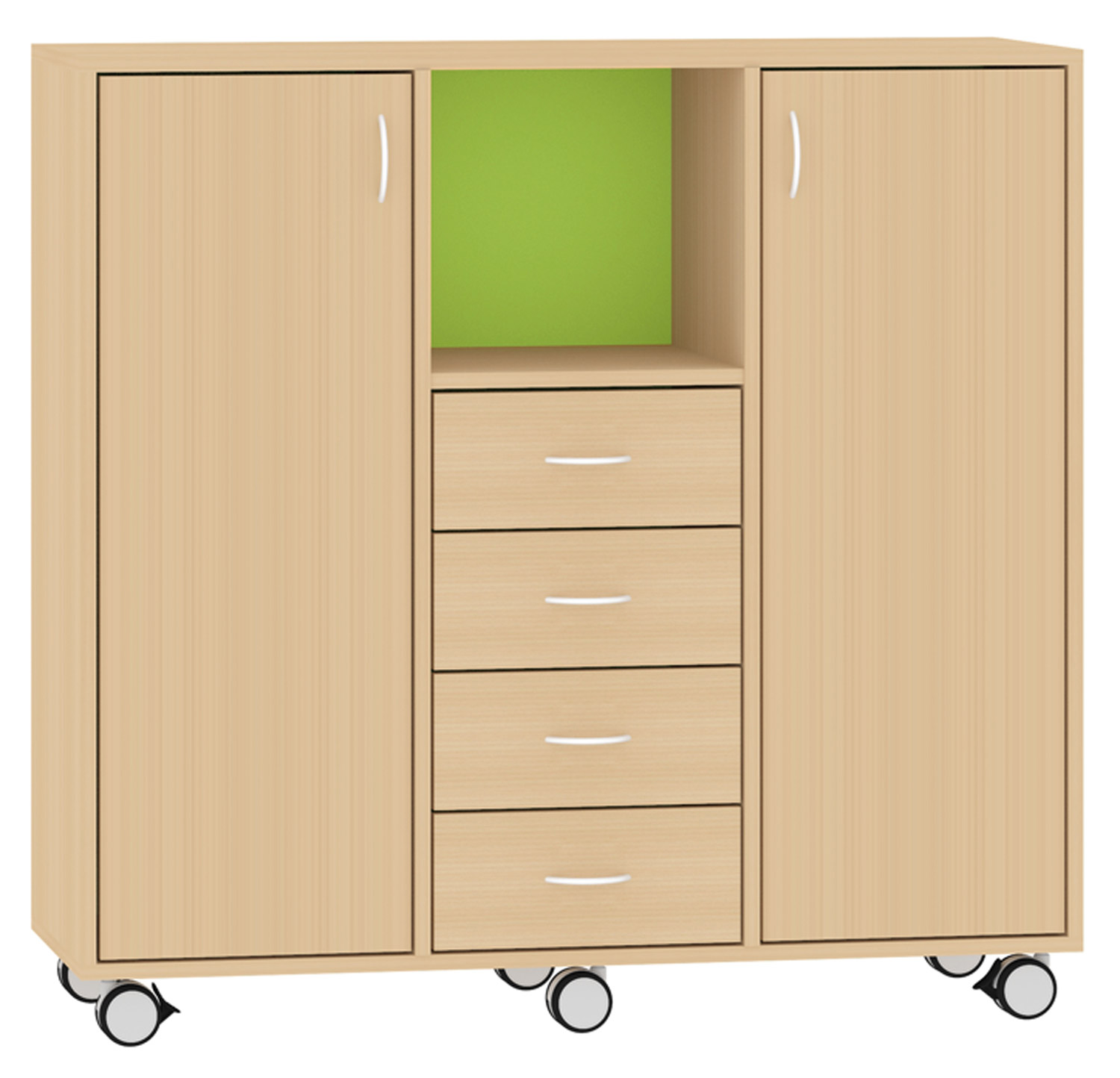 Breiter Hochschrank Rückwand gebeizt, hellgrün