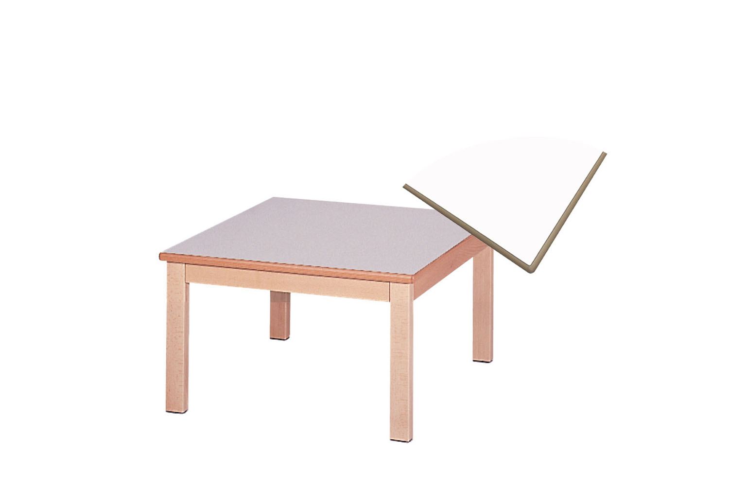 Tisch quadratisch 80 x 80 cm Höhe 40 cm, Plattenfarbe Buche, Gestell Buche natur