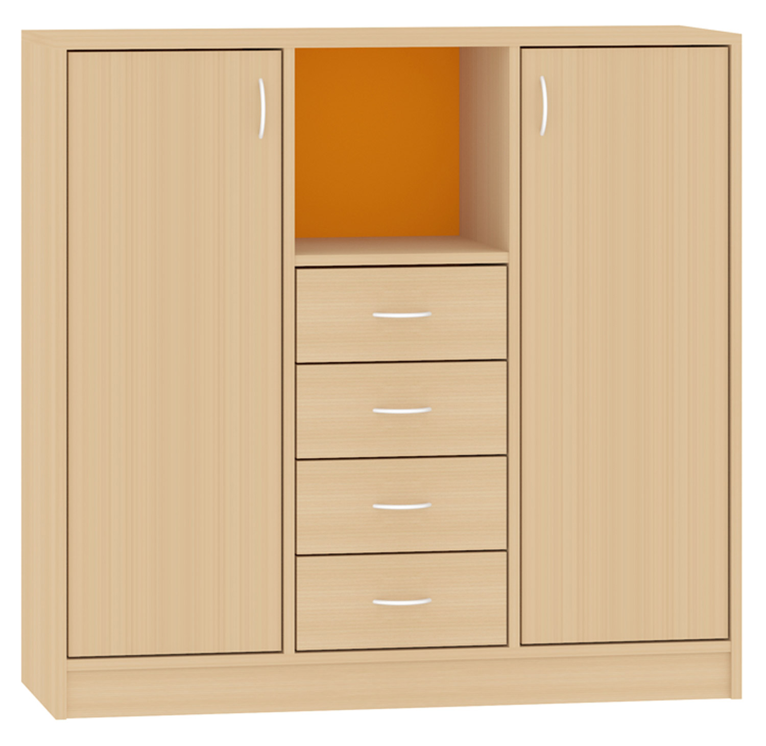 Breiter Hochschrank Rückwand gebeizt, orange Breiter Hochschrank Rückwand gebeizt, orange