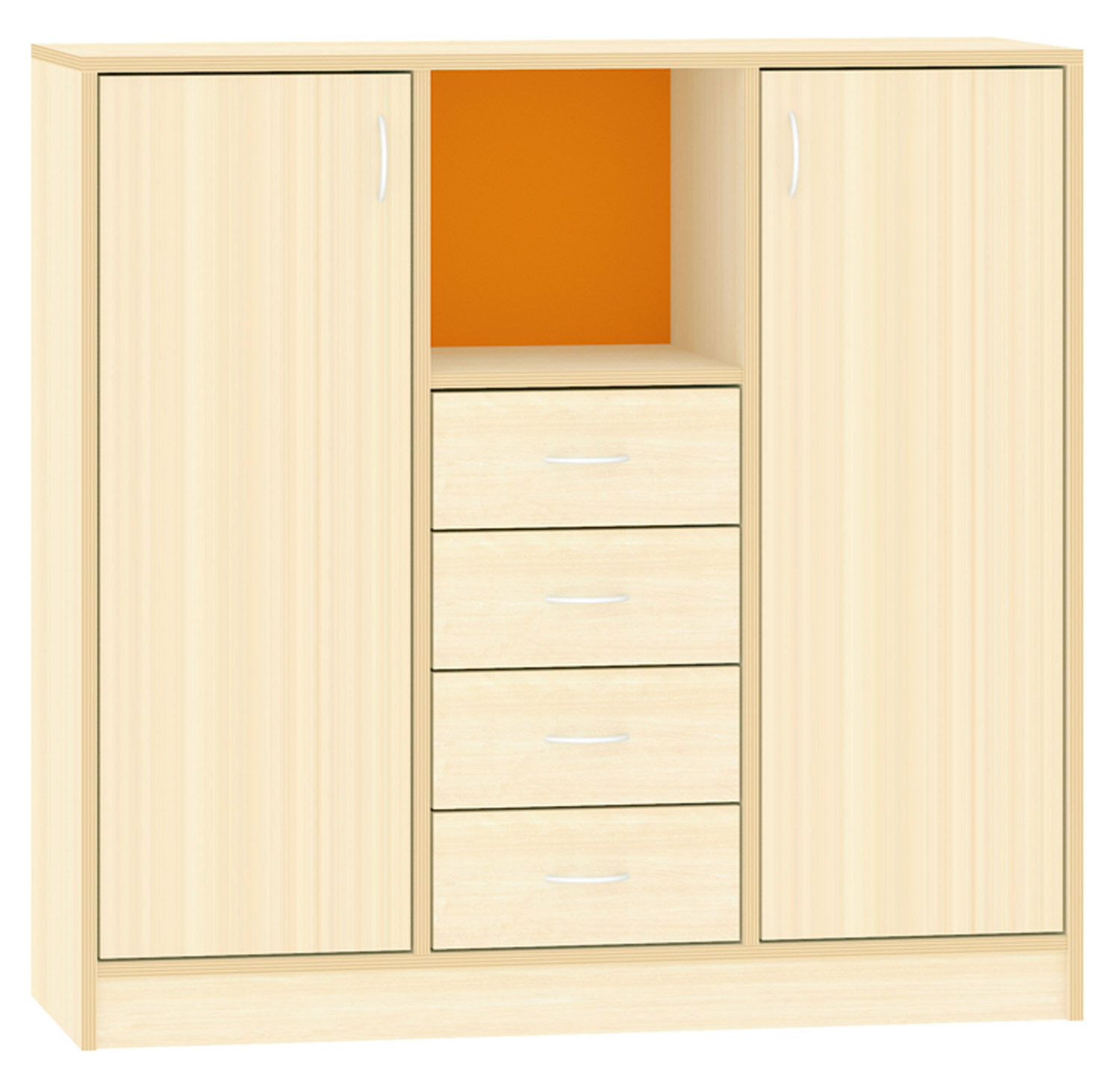 Breiter Hochschrank Rückwand gebeizt, orange