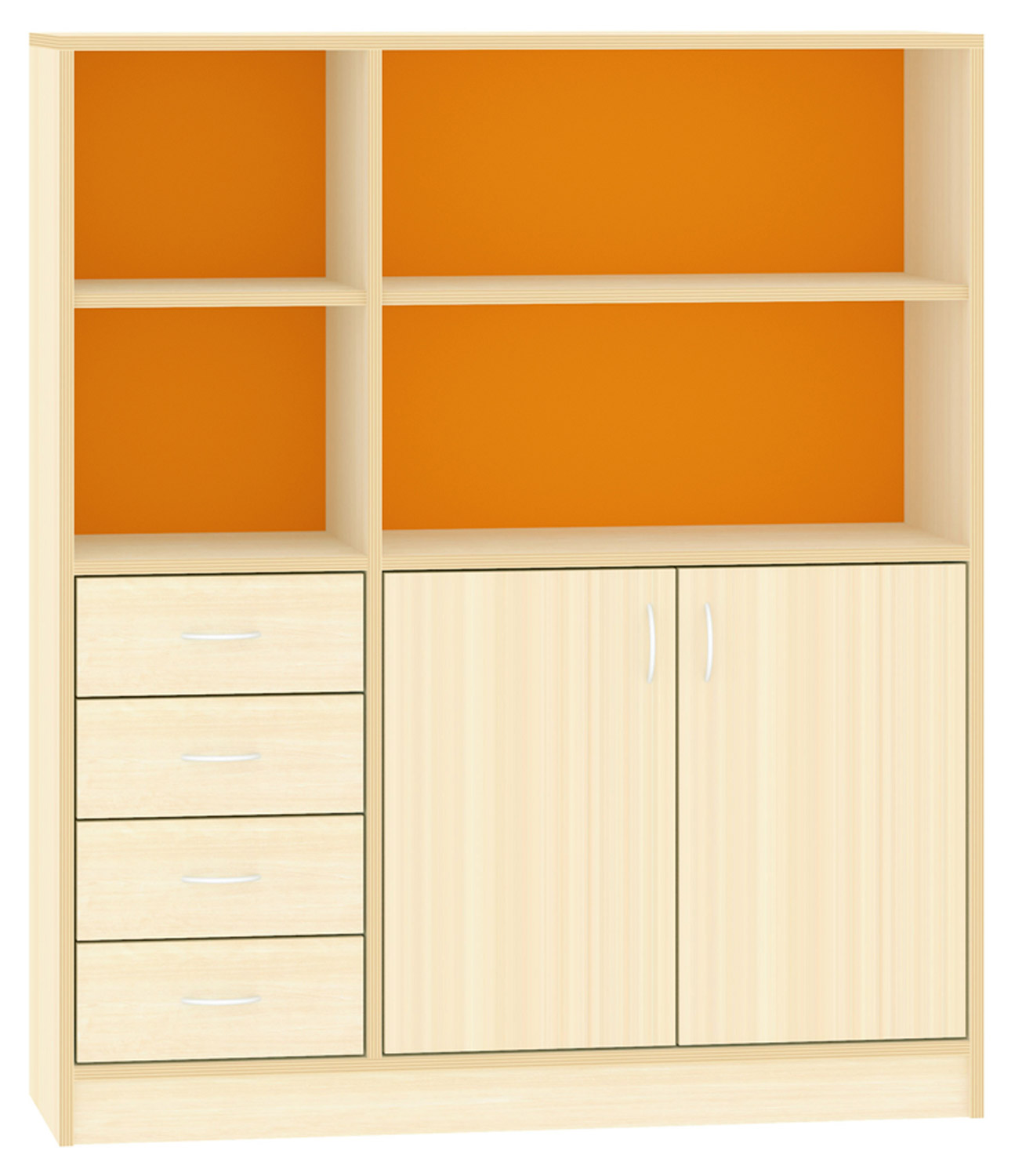 Breiter Hochschrank Rückwand gebeizt, orange