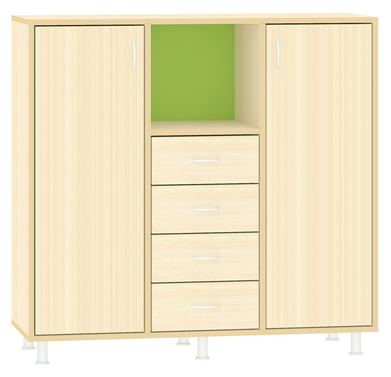 Breiter Hochschrank Rückwand gebeizt, hellgrün