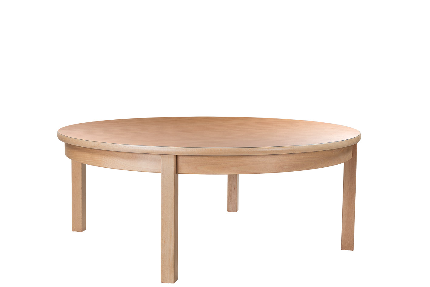 Tisch rund Ø 120 cm Höhe 46 cm, Plattenfarbe Buche, Gestell Buche natur