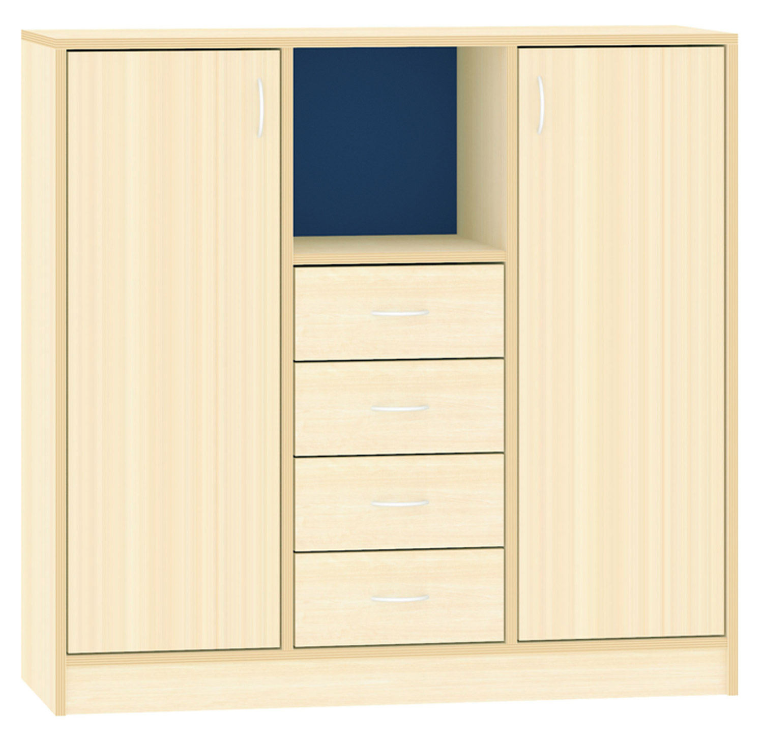 Breiter Hochschrank Rückwand gebeizt, blau