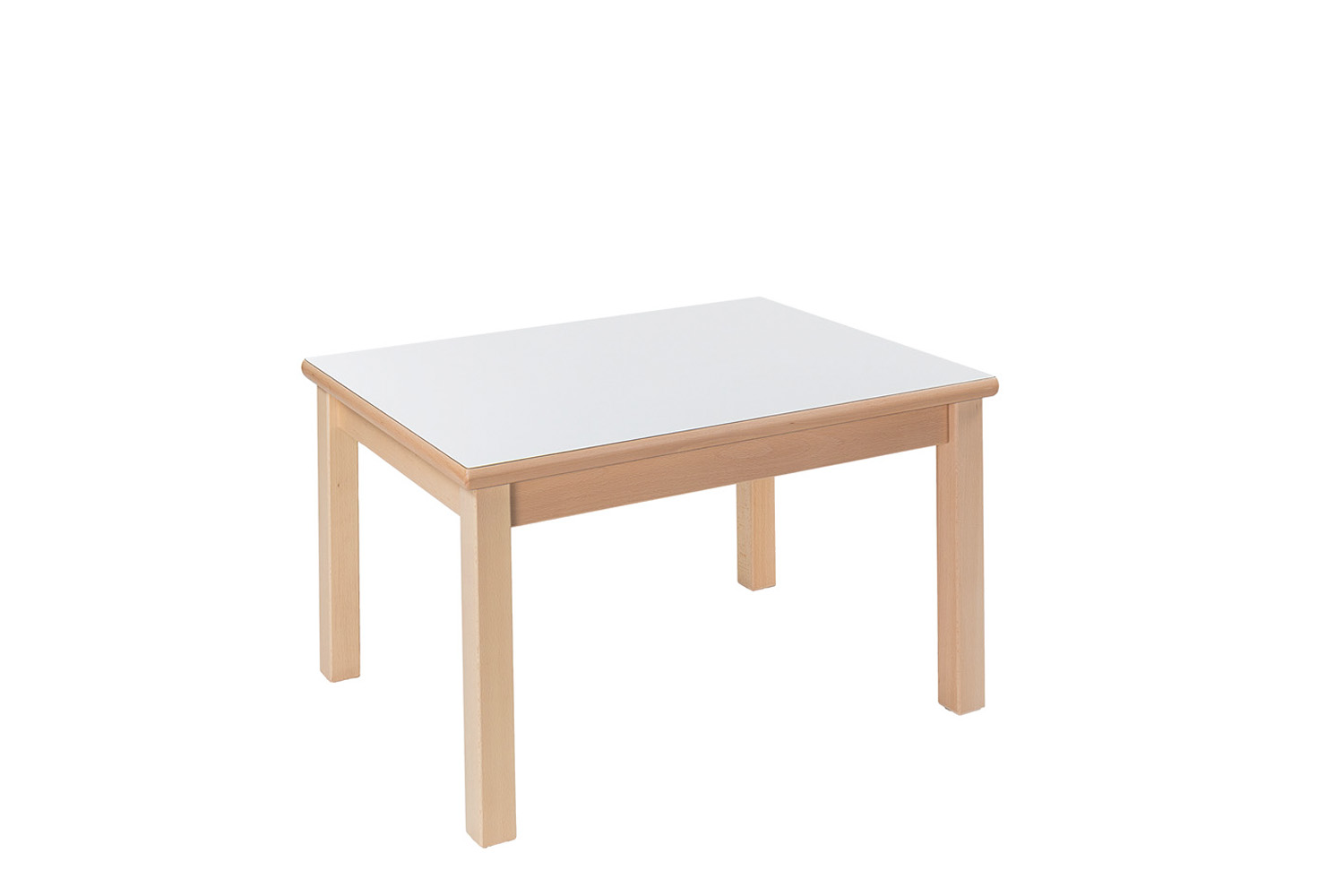 Tisch rechteckig 80 x 60 cm Höhe 40 cm, Plattenfarbe weiß, Gestell Buche natur
